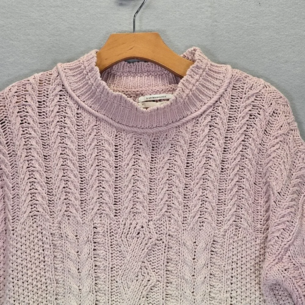 Anthropologie Pink White Ombre Dip Dye Knit Sweater Women's Size Small